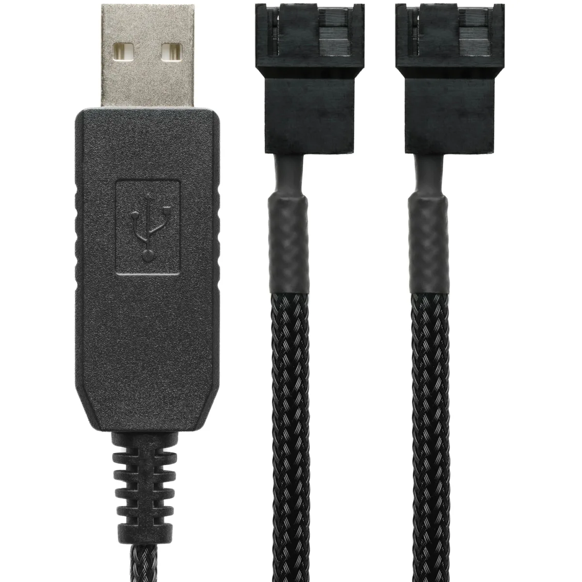 Vszerda Vszerda 12V Step-Up USB to Dual Fan Adapter Cable 24-inch (60cm) Black Sleeved — product photo