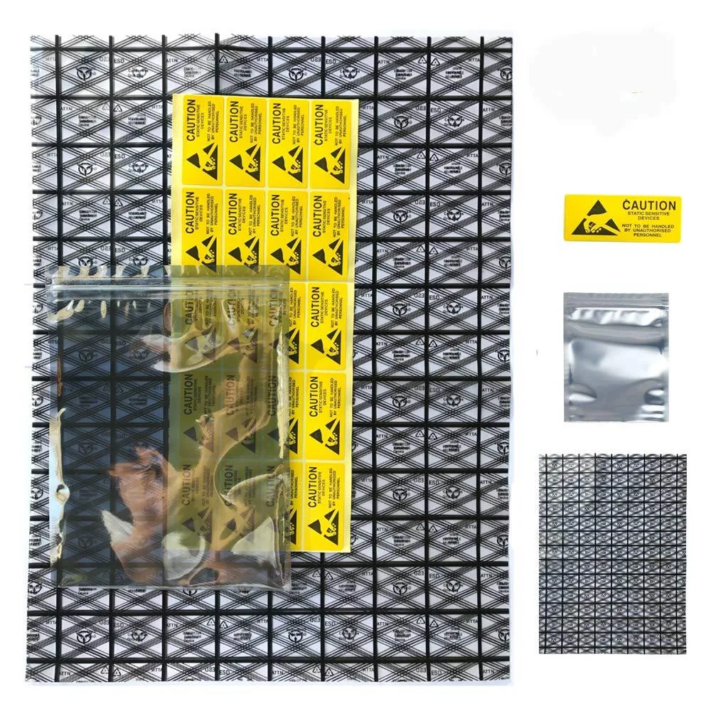 Kit of semi-transparent anti-static bags in two sizes with zip-lock and open-top styles plus labelling stickers