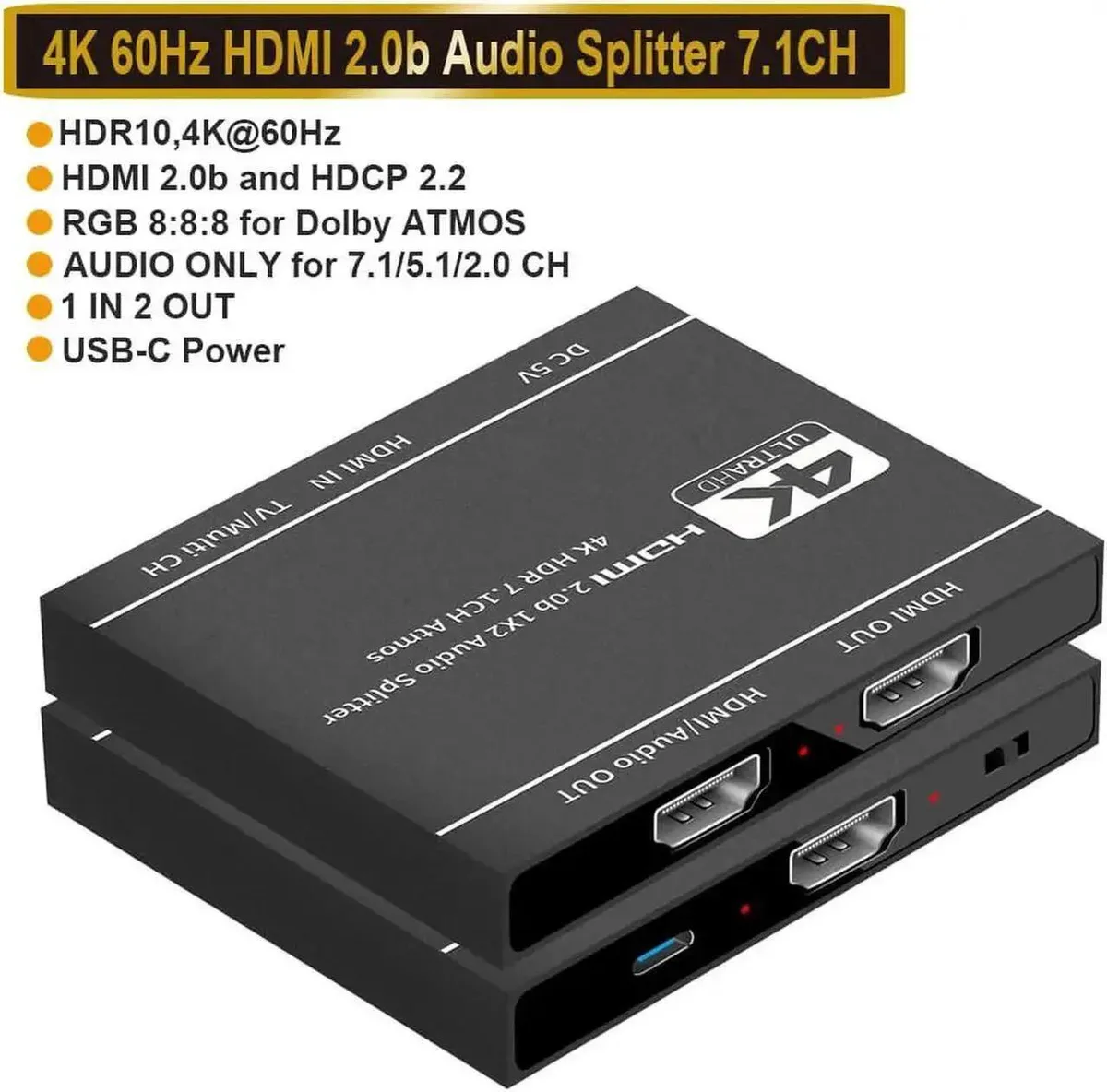 Vszerda Vszerda 4K 60Hz HDMI 1x2 Splitter Audio Extractor HDR 18.5Gbps — product photo