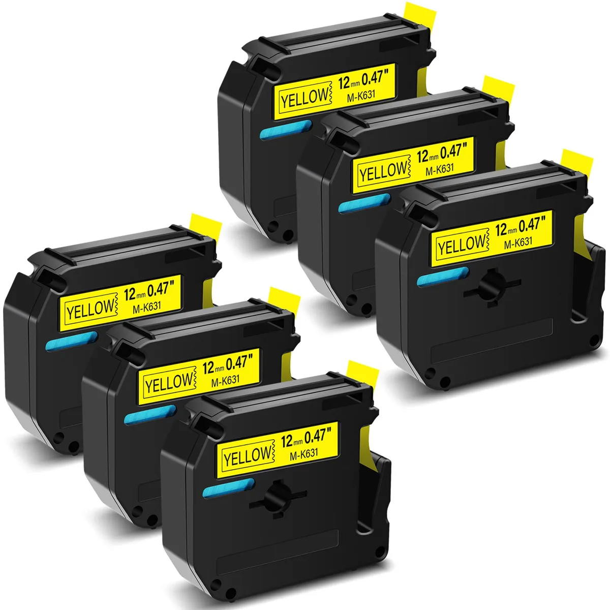 GREENCYCLE GREENCYCLE MK-631 label tape 12mm 26.2ft black on yellow 6 pack — product photo