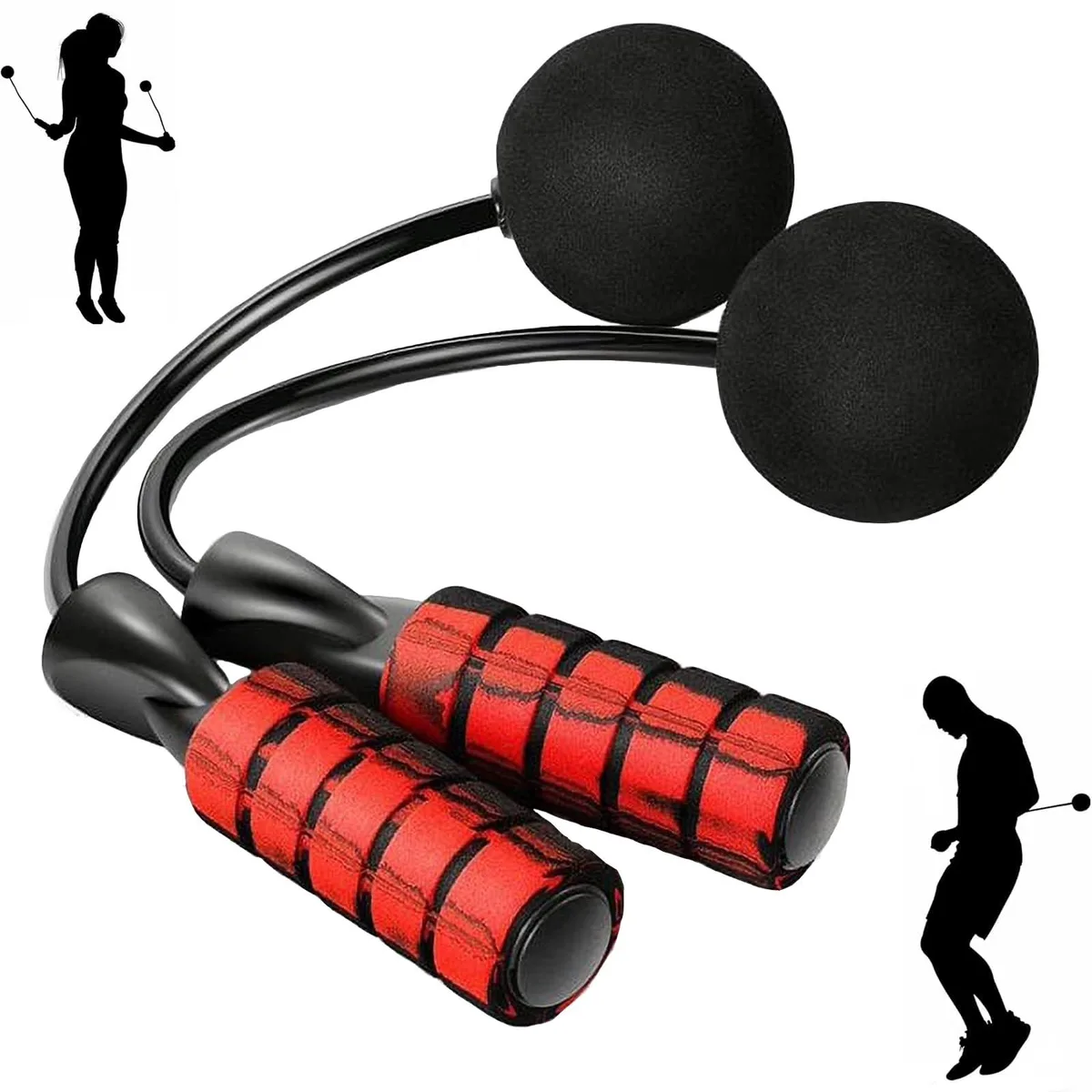Cando cordless weighted jump rope with two foam handles and counterweight balls