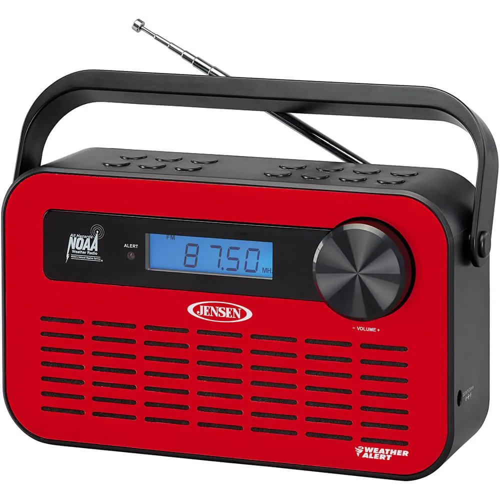 Compact portable radio with telescopic antenna, blue backlit display and foldable handle