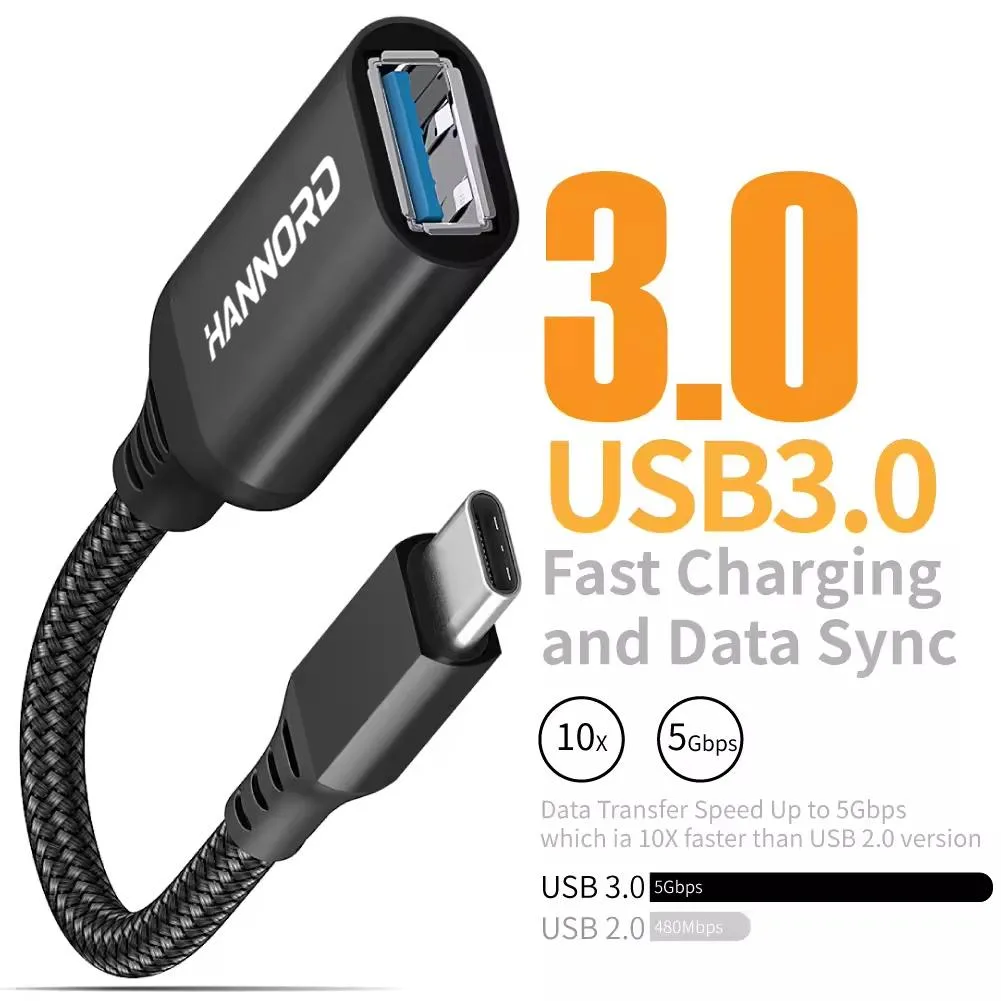 HANNORD HANNORD USB-C to USB 3.0 adapter, aluminium alloy nylon braid — product photo