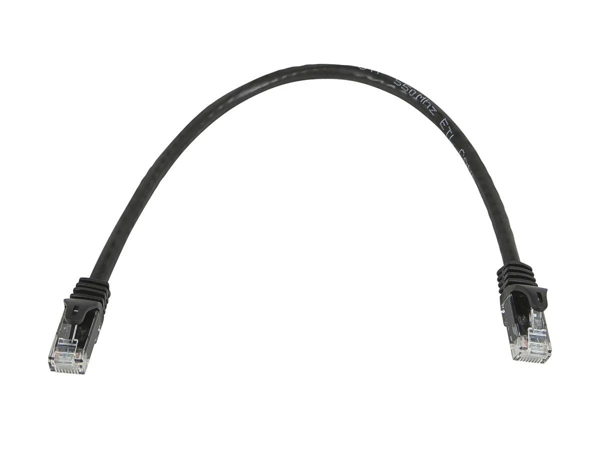 Black Cat5e Ethernet cable, 0.5 ft, RJ45 plugs with snagless boots