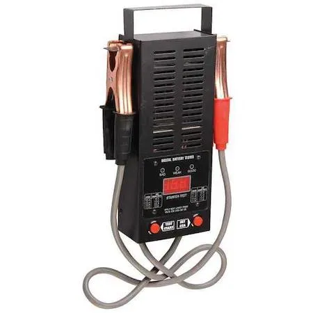 Handheld digital battery tester with LED display and two leads