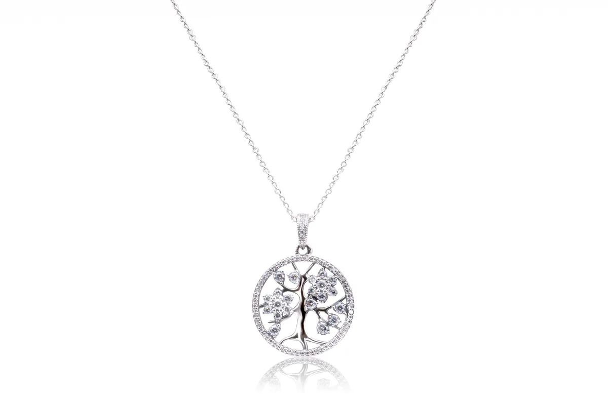 Sterling silver pendant with branching tree design and deep roots