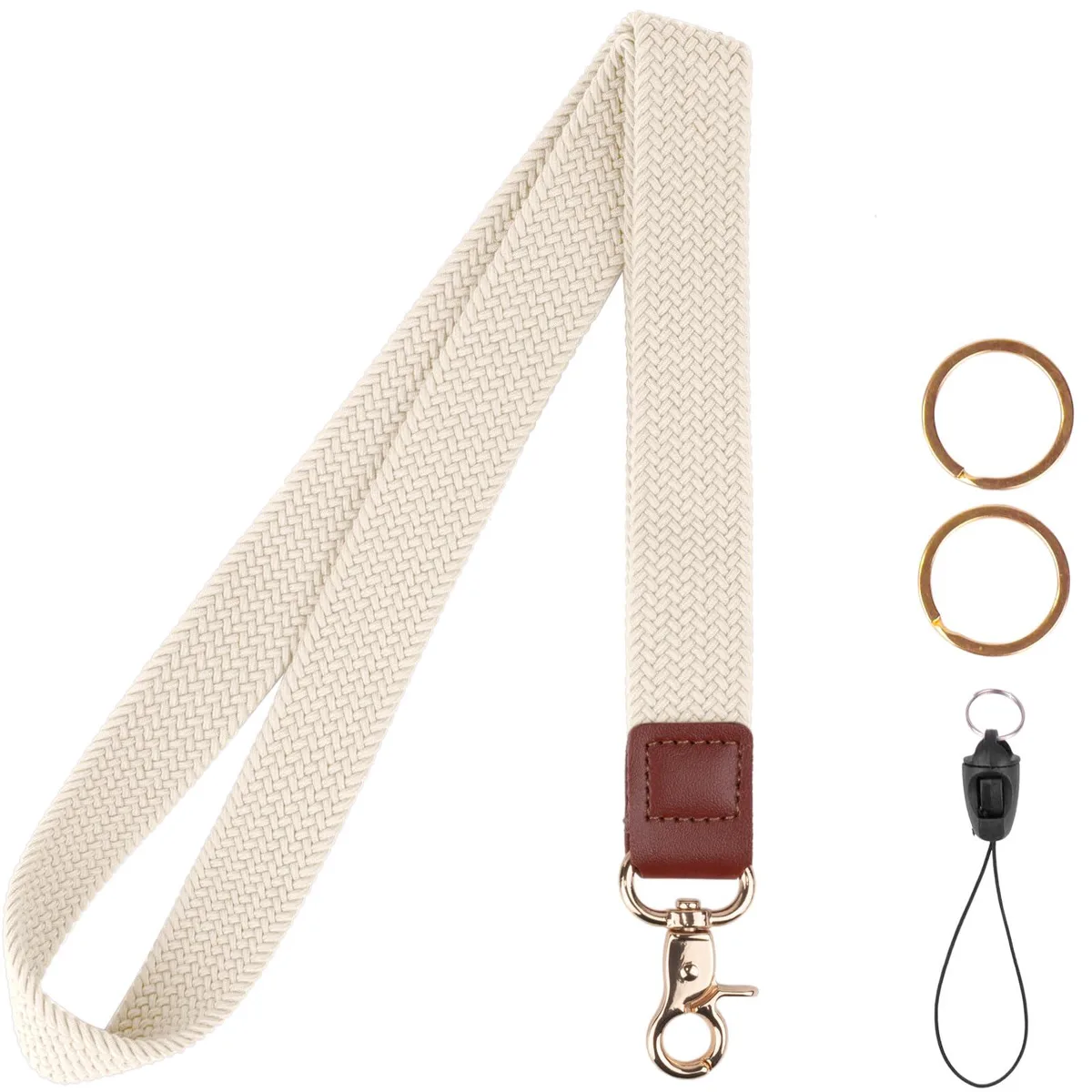 White stretchy nylon neck lanyard 17-19 length with metal clasp