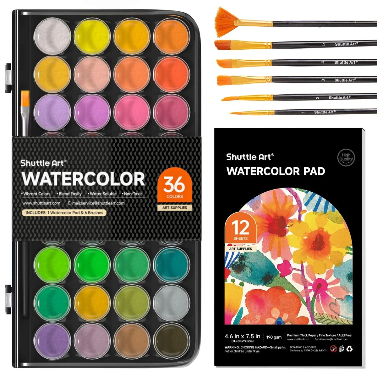 Shuttle Art SA WP36+6+1 43 Pack Watercolor Set 36 Colors — product photo