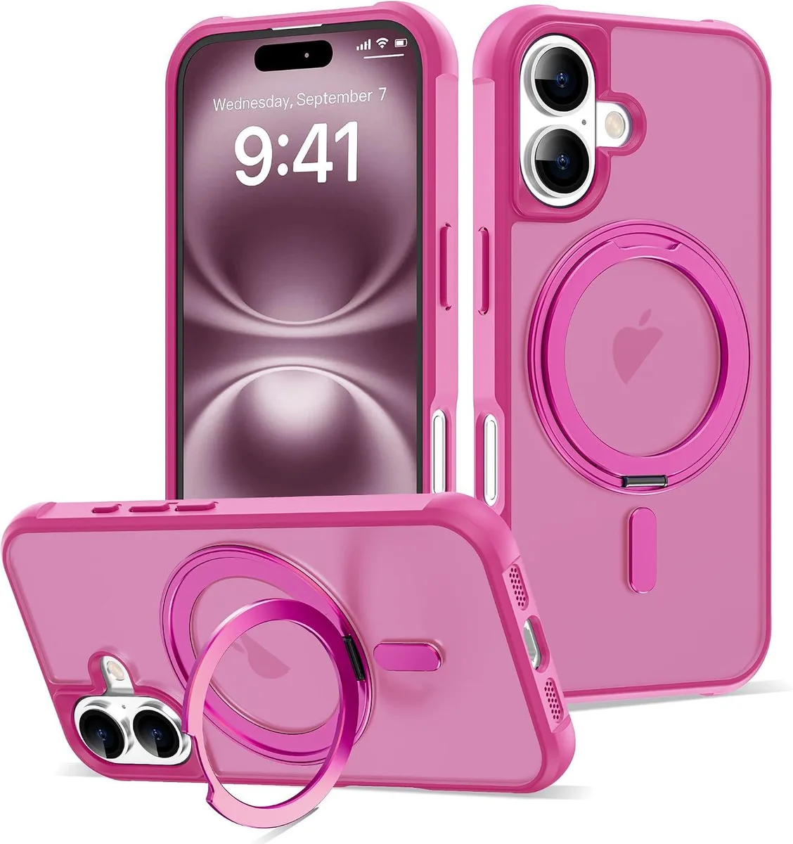 NuoTo NuoTo iPhone 16 Case 360° Rotatable Magnetic Ring Stand Rose Red — product photo
