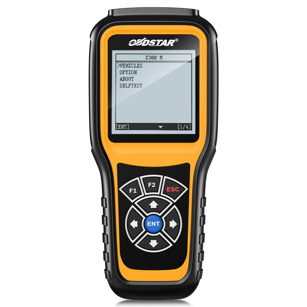 Hand-held OBDSTAR X300M odometer tool with screen and OBD2 cable