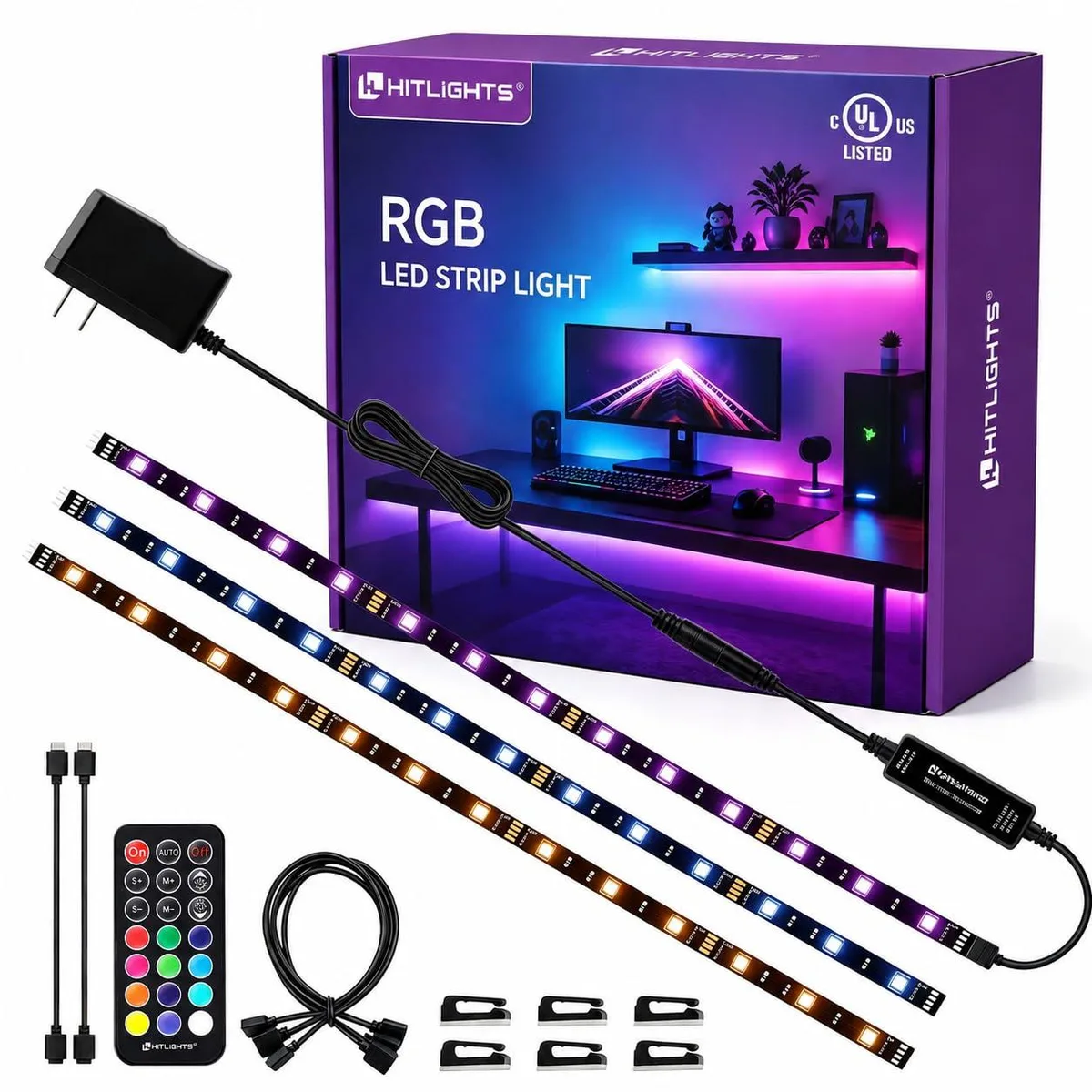 HitLights GG-9KEY RGB LED Strip Kit 1.64FT 12V 10W 20in 3pcs — product photo
