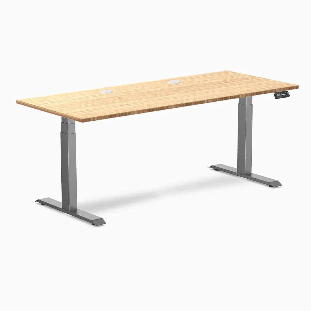 Desky Desky Dual Bamboo Sit Stand Desk 72 x 30 in Grommets Space Gray office furniture — product photo