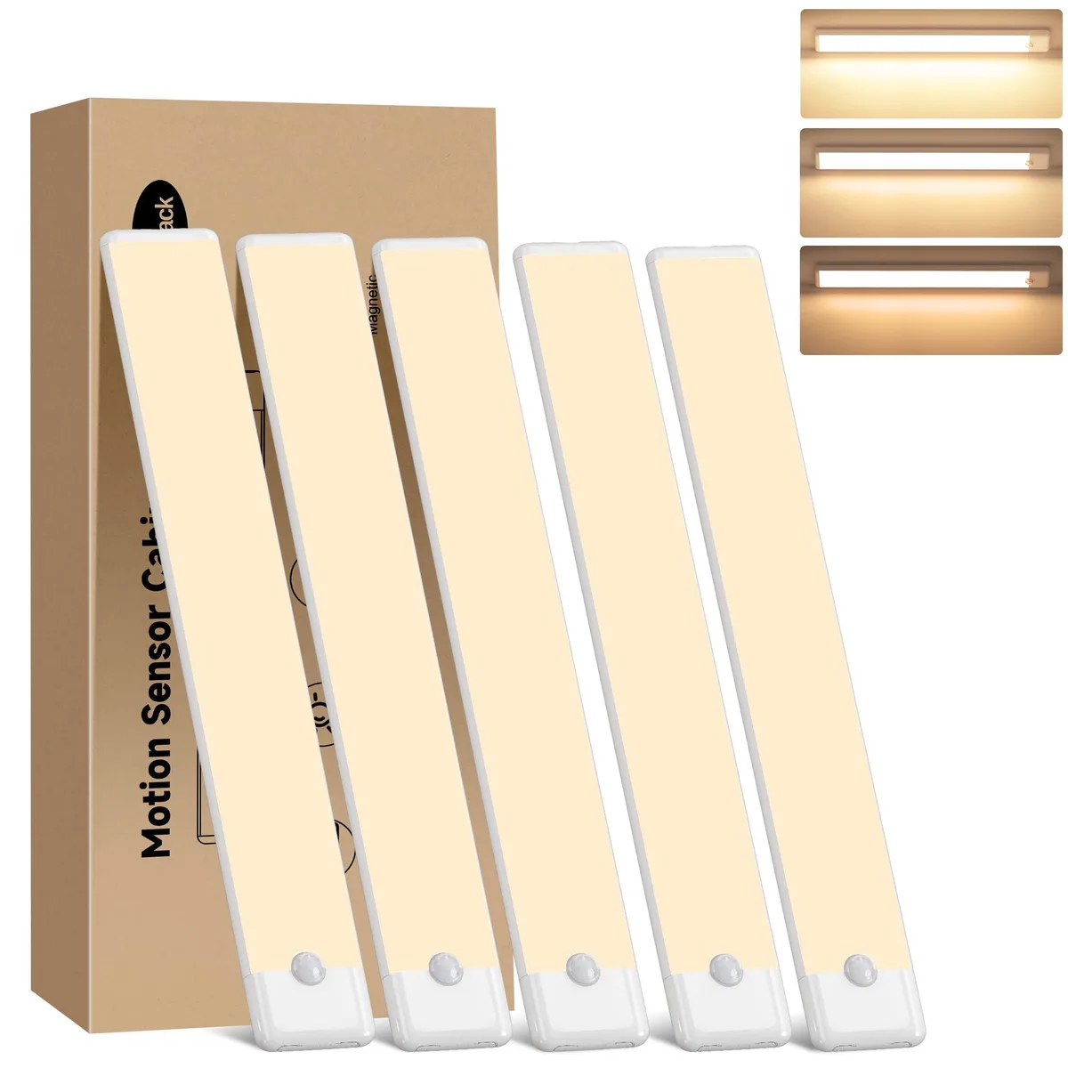 Five white acrylic LED light bars 11.8 inch long with magnetic strips and USB-C cables