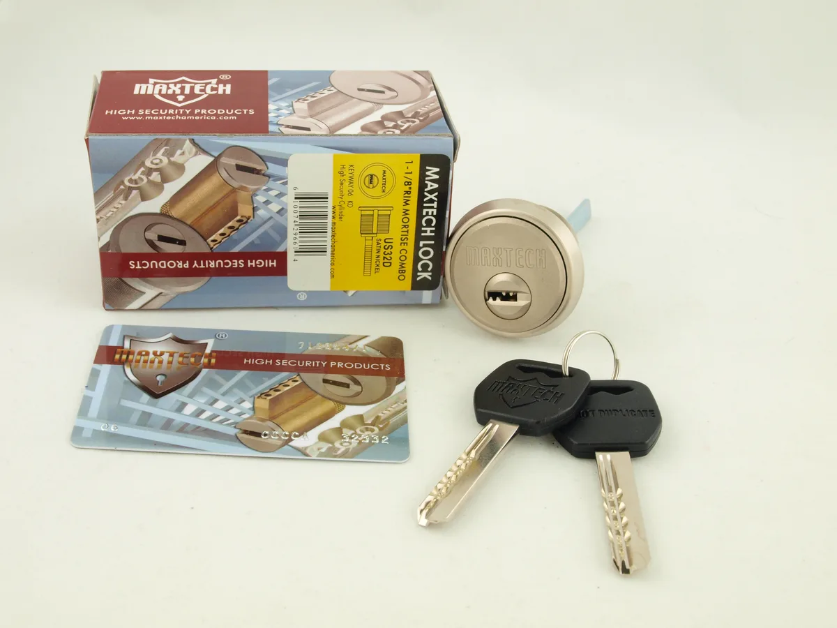 MAXTECH MAXTECH High Security Rim/Mortise Cylinder Combo 1-1/8" Satin Nickel US32D 006 Keyway — product photo