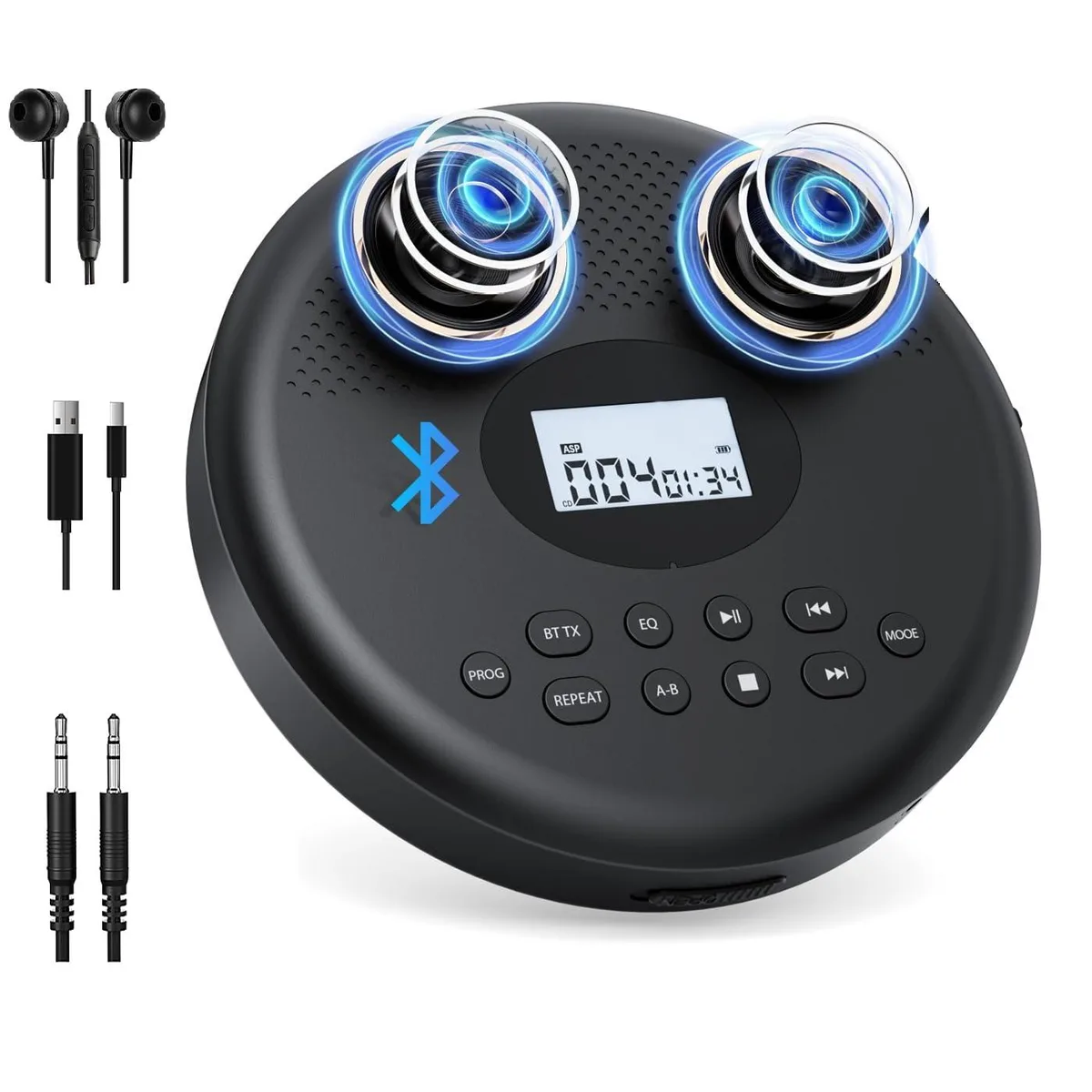 ARAFUNA Portable CD Player Matte Black 2000mAh Bluetooth — product photo