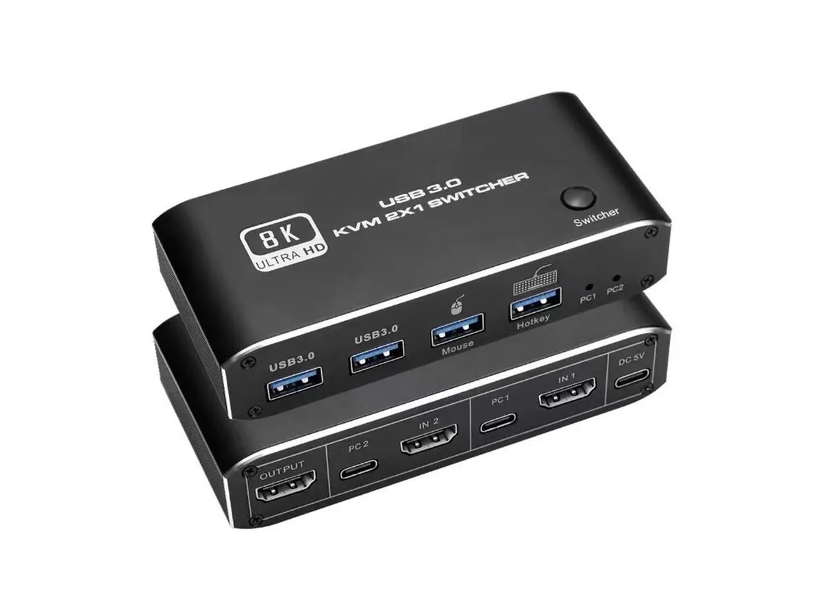 BUCIER BUCIER 8K HDMI 2.1 KVM Switch 2×1 + 4× USB 3.0 Darkish — product photo