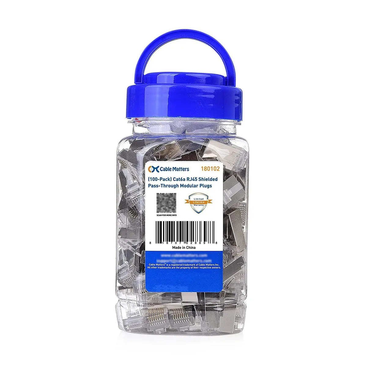 Cable Matters Cable Matters 100-Pack Cat 6A Shielded Pass Through RJ45 Connectors — product photo