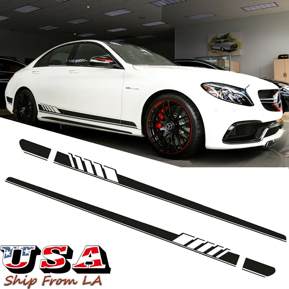Black vinyl side skirt stripes, 87 by 4.5 inches, four pre-cut pieces for Mercedes W205