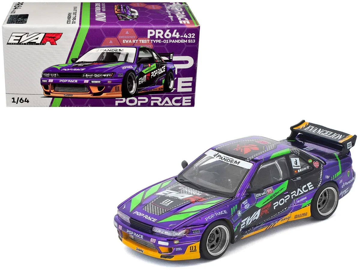 Pop Race Pop Race Pandem S13 RHD EVA RT Test Type-01 Purple Metallic 1/64 Hobby Collectible — product photo