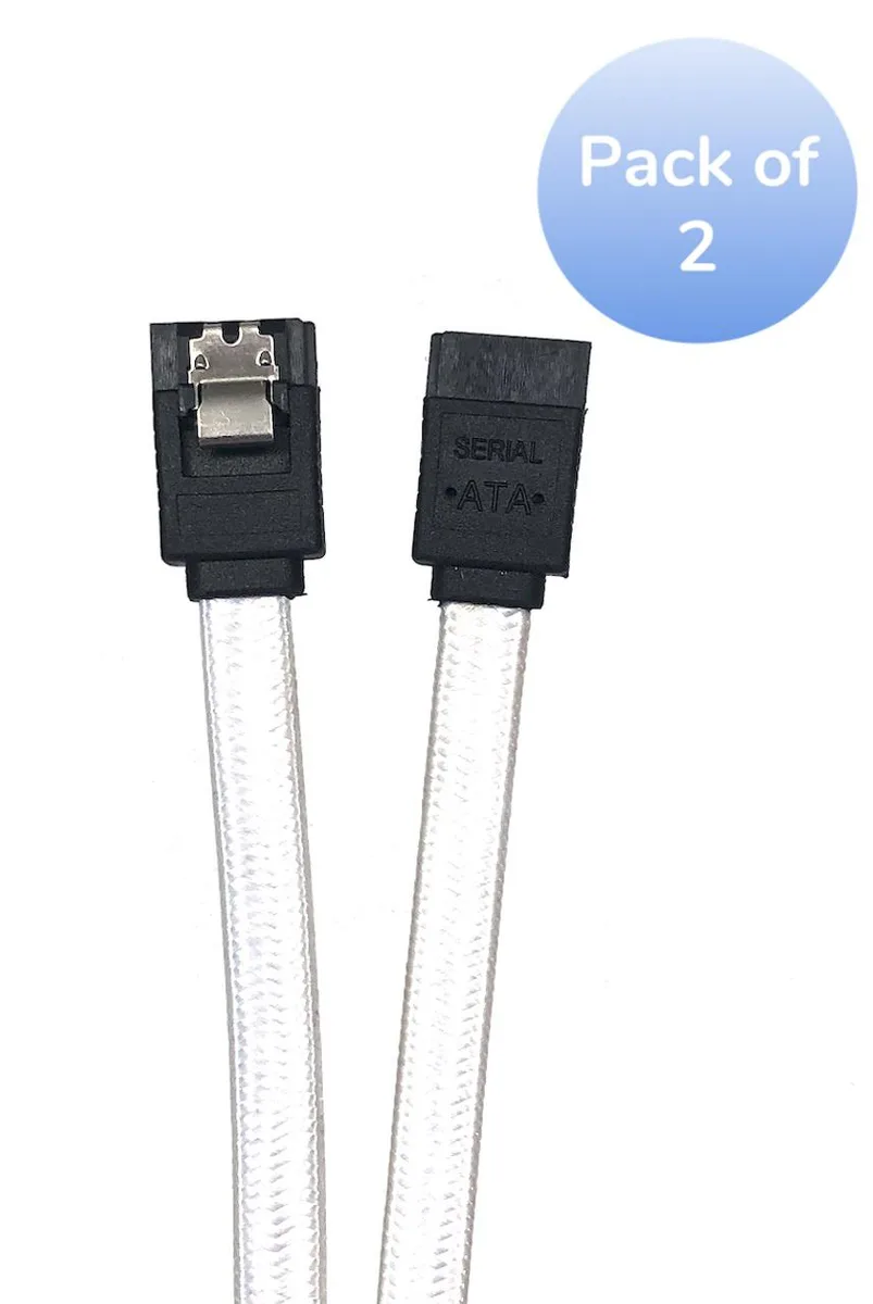 Micro Connectors Micro Connectors SATA III Straight Sleeve Cable with Locking Latch White 2 Pack 40 Inches — product photo