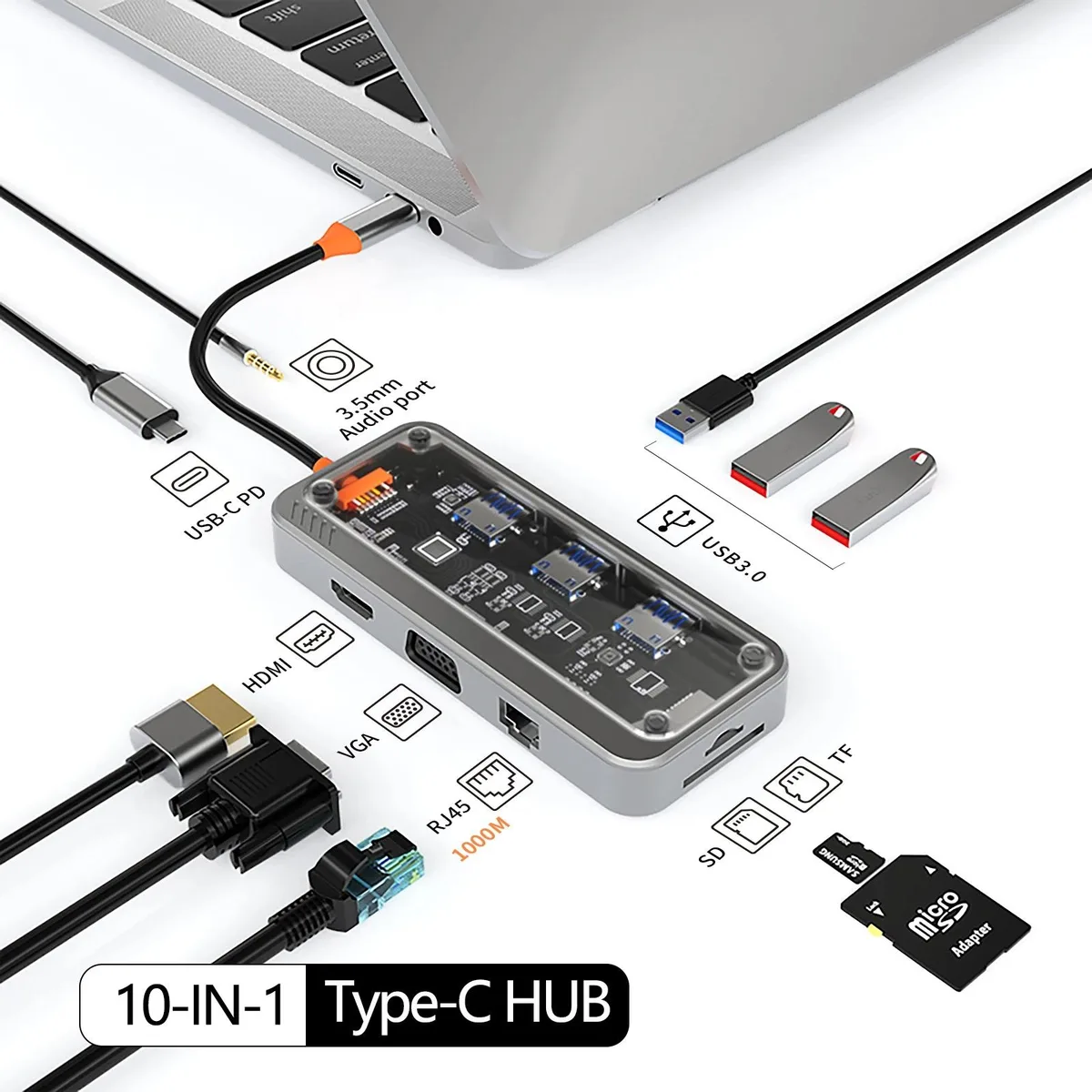 AUBEAMTO AUBEAMTO SW10V-Pro 10-in-1 USB-C Docking Station Gray — product photo