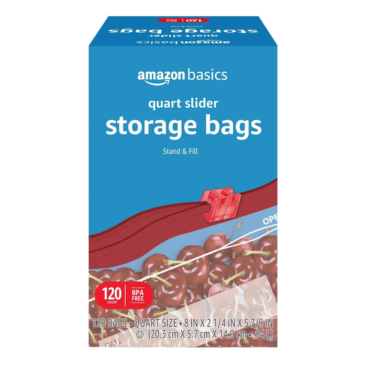 Clear plastic quart storage bags with slider zipper and stand-up bottom, 120 count
