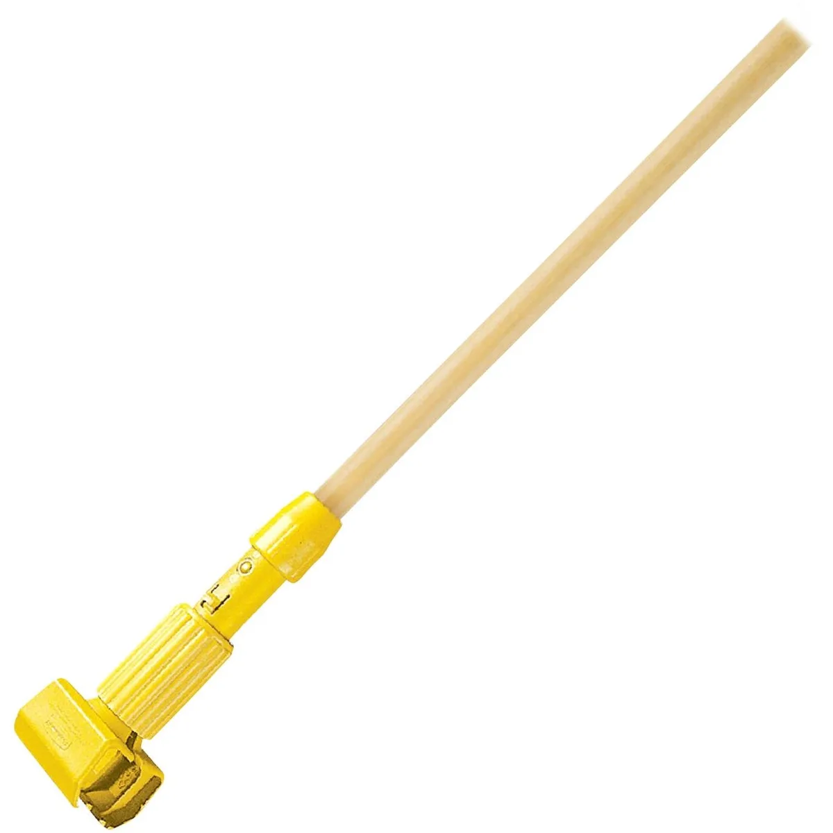 Yellow clamp-style mop handle, 60-inch hardwood pole, plastic head, carton of 12
