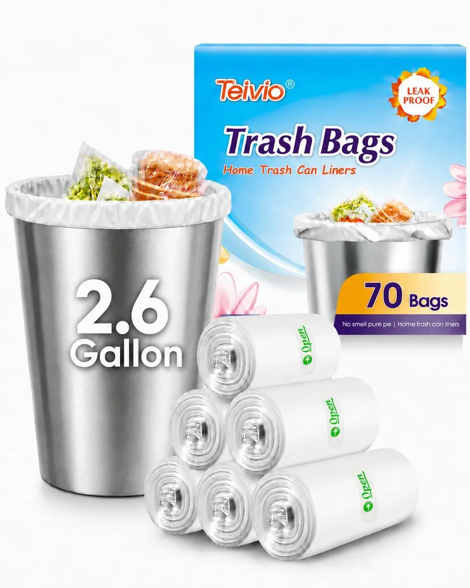 Clear plastic trash bag roll, 80-count pack