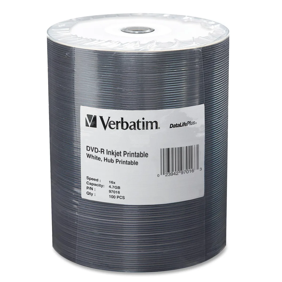 VERBATIM VERBATIM 97016 4.7GB 16X DVD-R Inkjet Printable 100 Packs Spindle — product photo