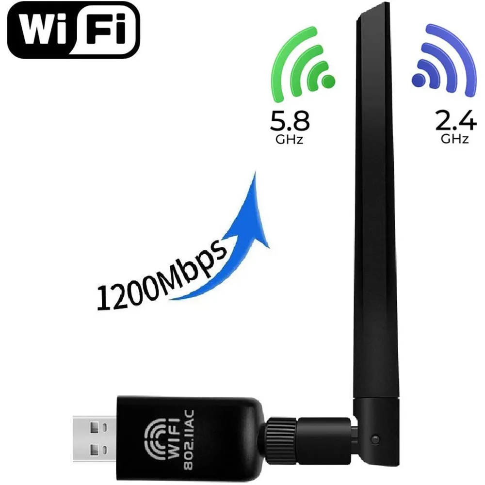 IHDAPP IHDAPP USB Wi-Fi Adapter AC1200 USB 3.0 Dual Band Antenna Black — product photo
