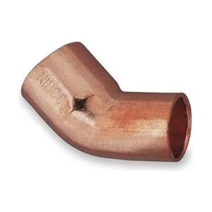 Copper 45-degree elbow fitting with sweat connections, wrot copper finish