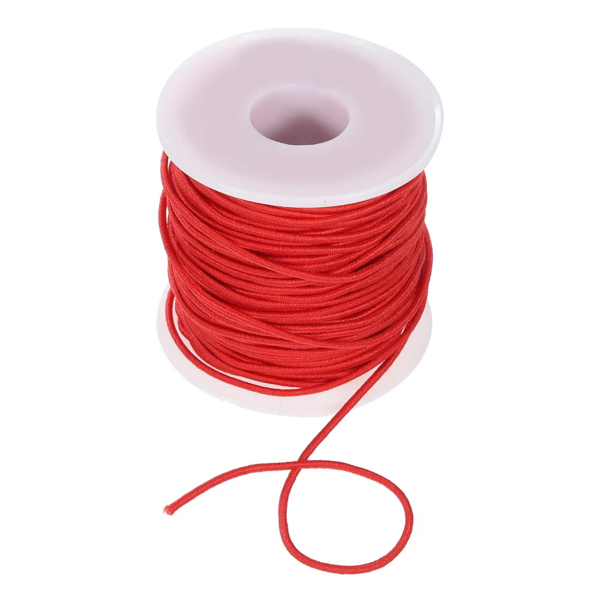 Red elastic cord on a plastic spool, 1.5mm diameter, 50m length