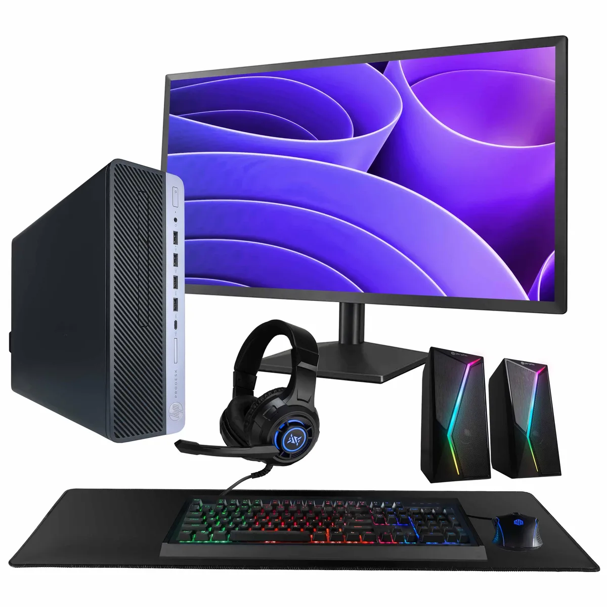 HP HP ProDesk 600 G4 i5-8500 32GB 1TB SSD+HDD Win11 Pro 24" 1030 RGB AX200 — product photo