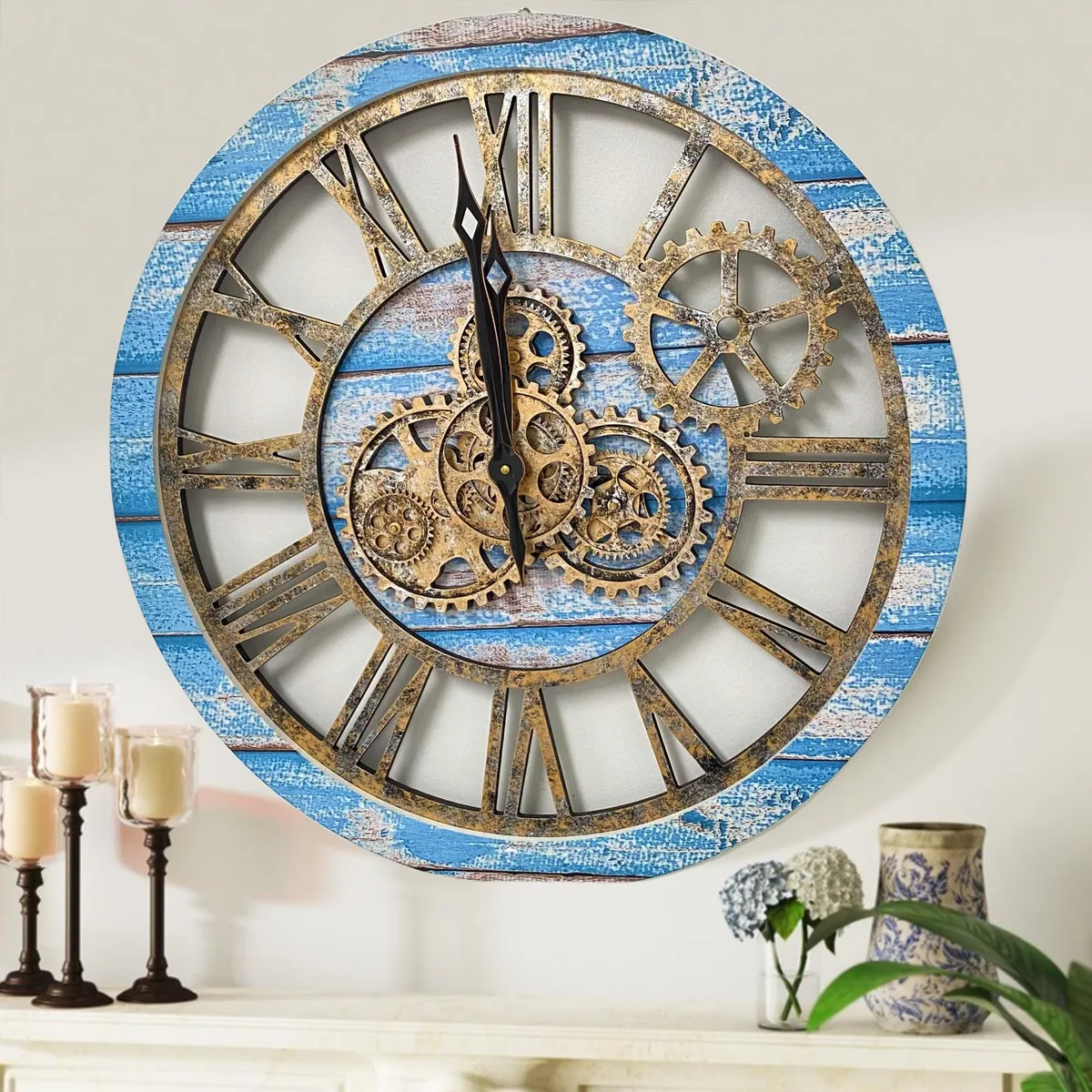 The Gears Clock The Gears Clock AMERICA 24 INCH ROUND Blue clock — product photo