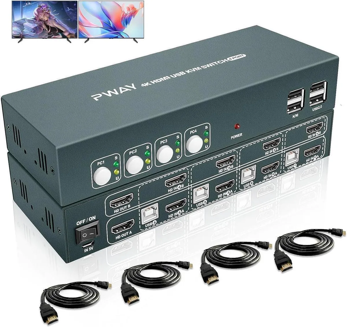 Vszerda Vszerda 4-Port Dual Monitor HDMI KVM Switch 4K@30Hz — product photo