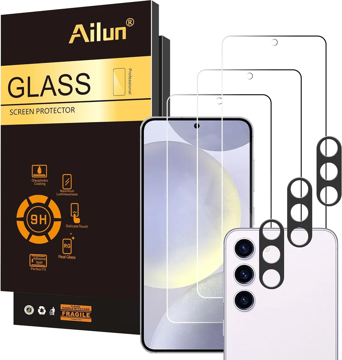 NuoTo NuoTo Screen Protector for Galaxy S24+ 6.7 Inch 3Pack + 3Pack Camera Lens Tempered Glass 0.25mm — product photo