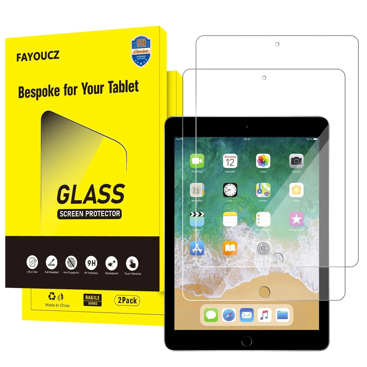 FAYOUCZ 2-Pack Tempered Glass Screen Protector for iPad 9.7 (A1893) — product photo