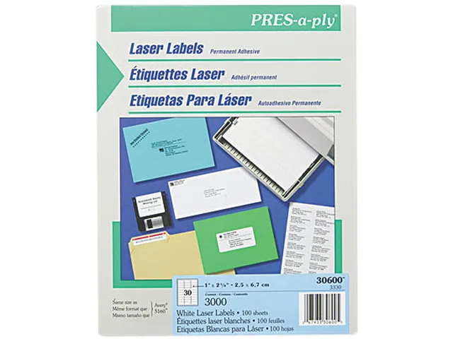 Avery Avery 30600 Pres-A-Ply Laser Address Labels White 3000/Box — product photo