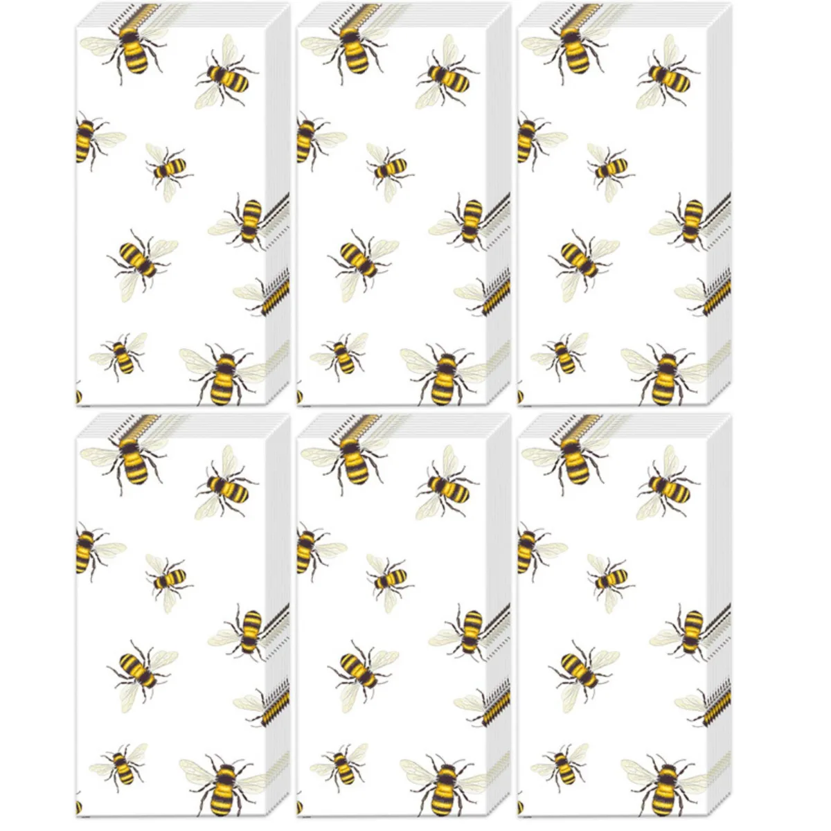 Six small tissue packs with bee illustrations in a bag