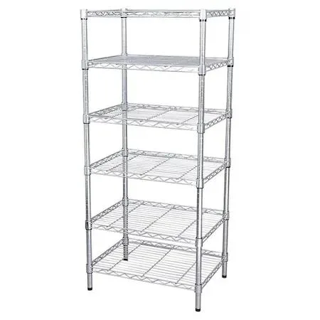 Six-shelf chrome wire shelving unit, 18 by 48 by 74 inches