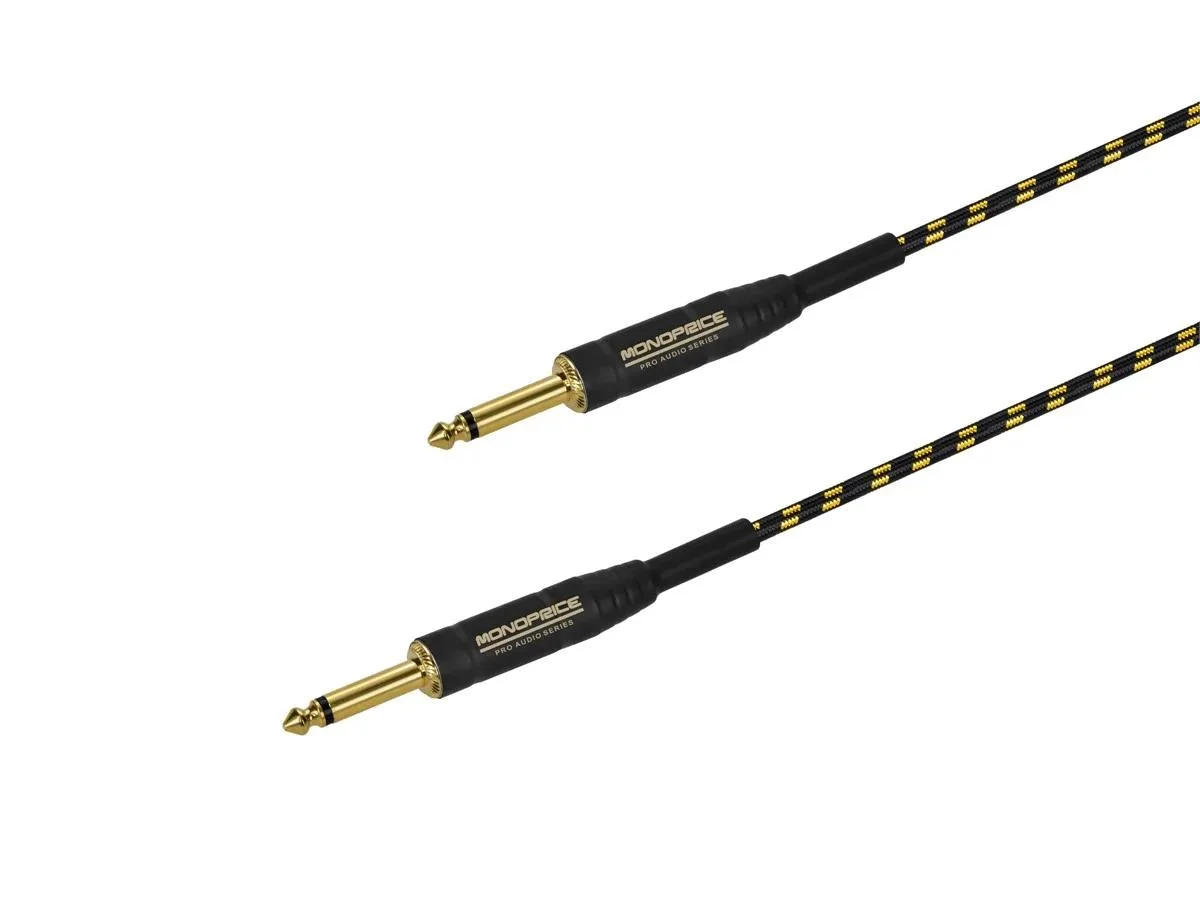 Monoprice Inc. Monoprice 601450 Braided Cloth 1/4 Inch TS Male 20AWG Instrument Cable 50 Feet Black Gold Plated — product photo