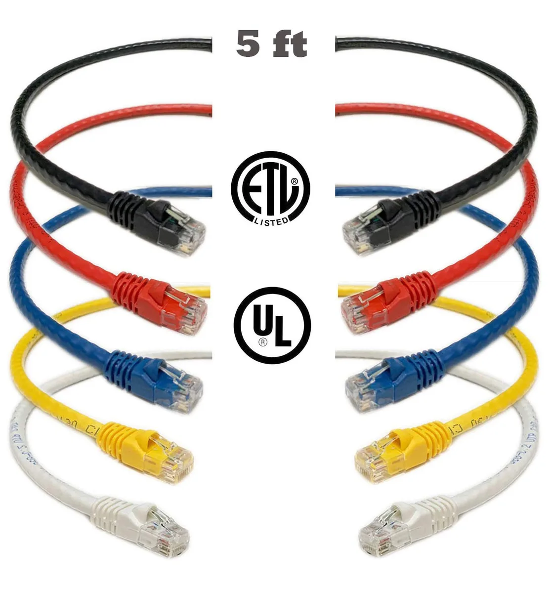 iMBAPrice iMBAPrice Mixed Colors Cat6 Snagless Ethernet Patch Cable 5 ft Multi Color (Red, Blue, Black, White, Yellow) — product photo