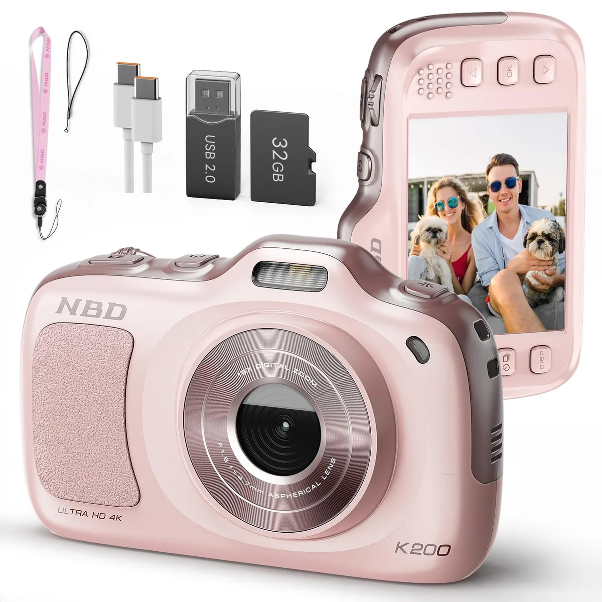 G-Anica G-Anica 64MP 4K 16X Zoom Compact Camera Pink 32GB Card — product photo