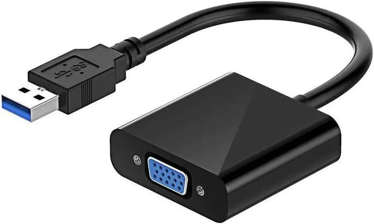 Black USB 3.0 to VGA adapter dongle 24.5 cm cable