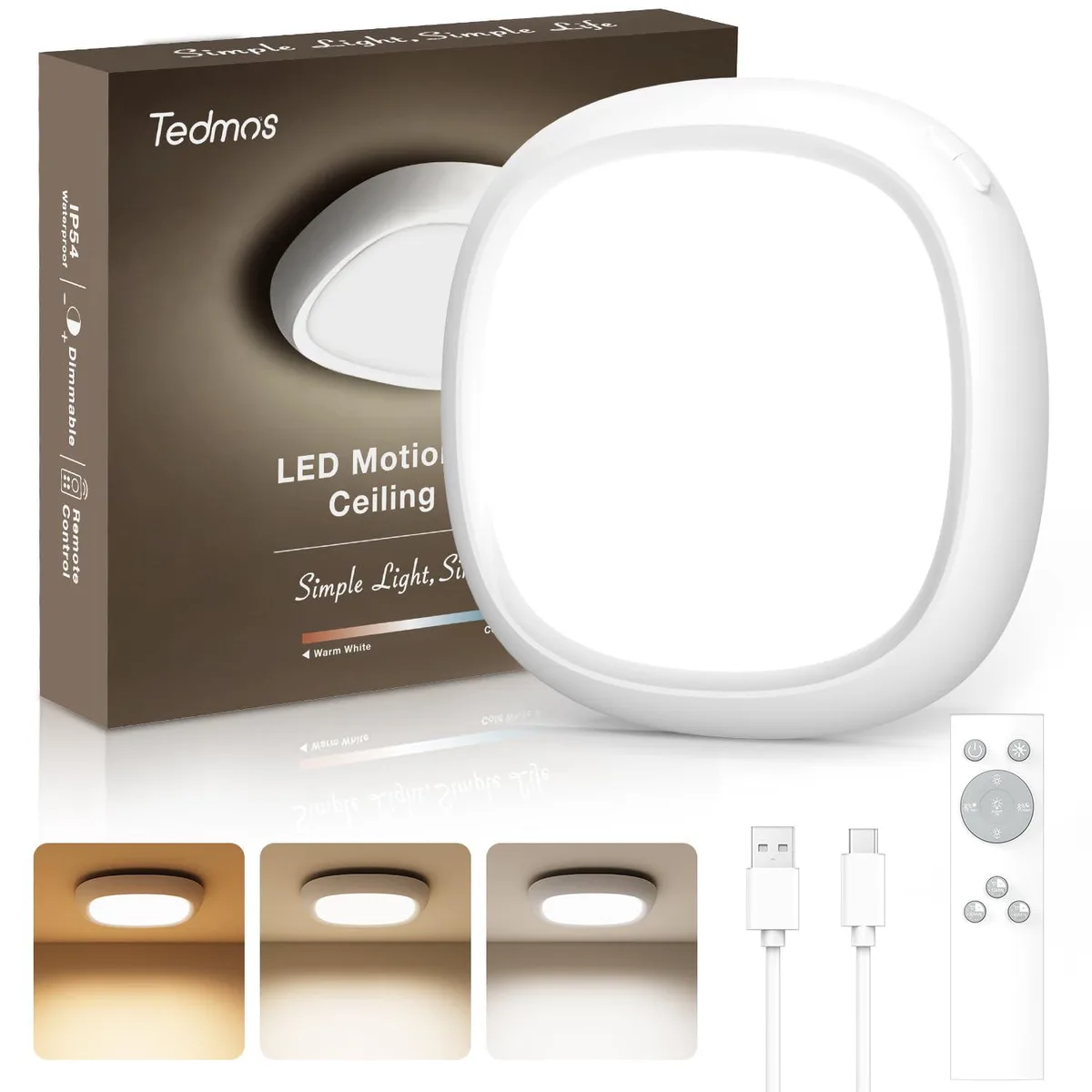 Rechargeable Shower Light 12000mAh 550LM Motion Sensor Ceiling Mount — product photo