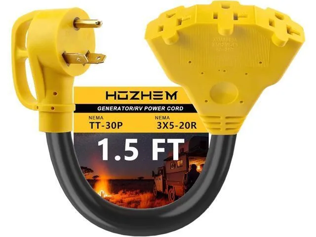 LORDWORLD LORDWORLD 30A to 20A RV Adapter TT-30P to 3×5-15R 1.6ft Yellow — product photo