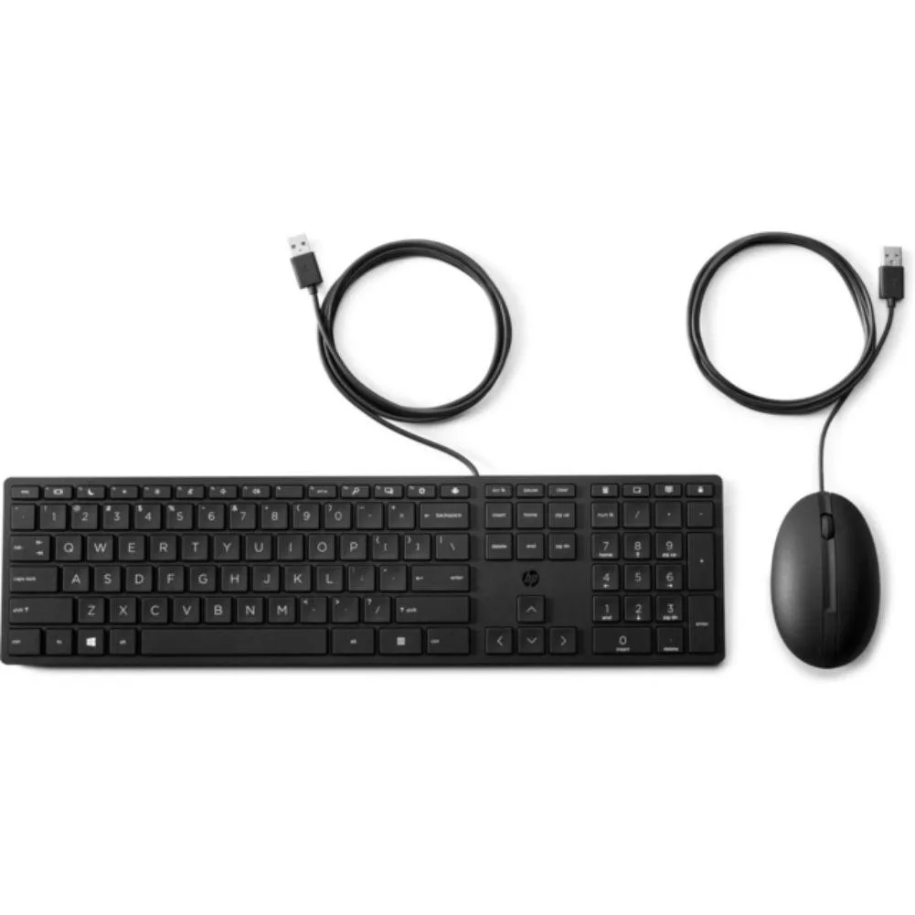 Black wired keyboard and optical mouse set, USB connectors