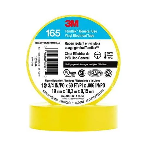 3M 3M Temflex 165 Solvent-Free Vinyl Electrical Tape Yellow 10-pack — product photo