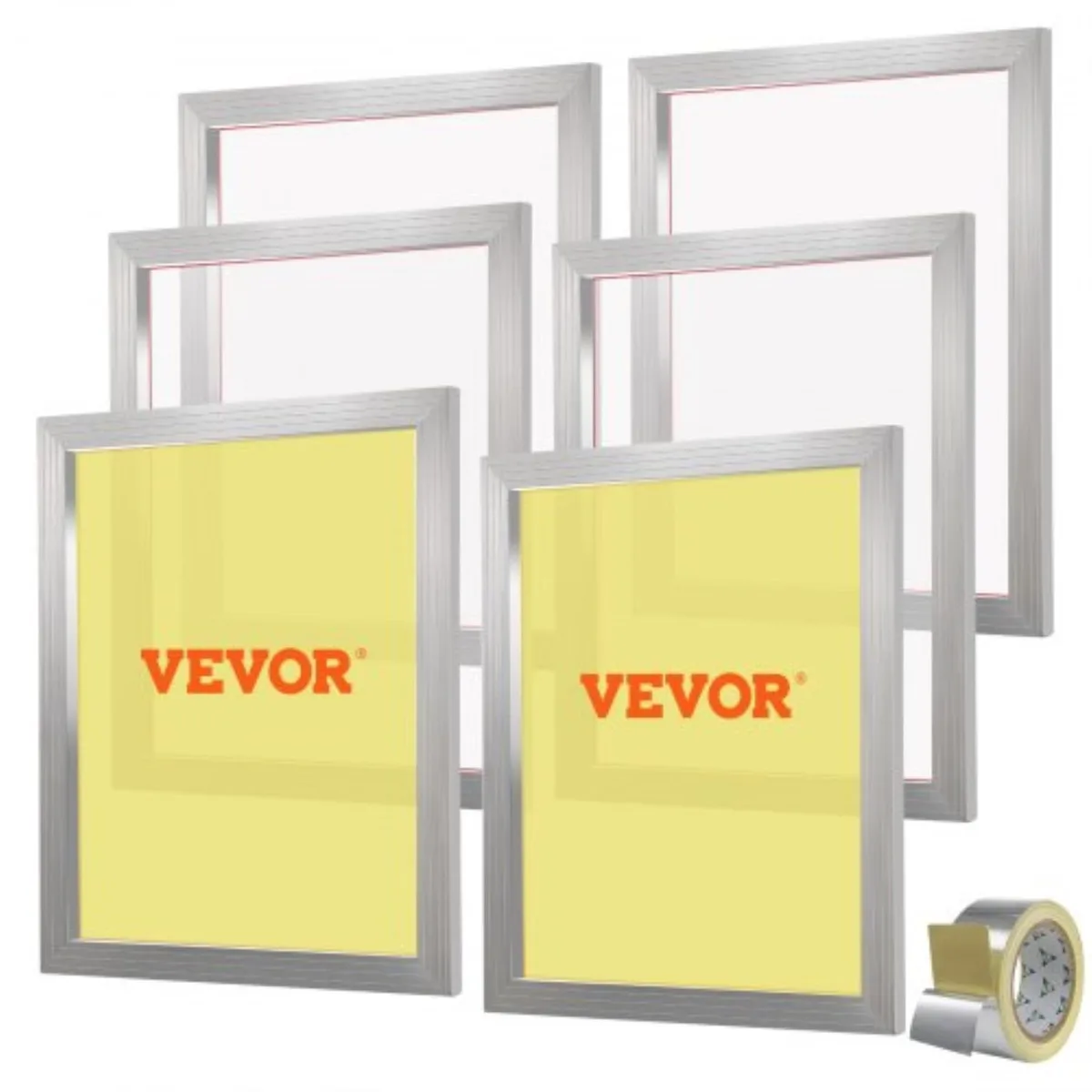 Six 20 by 24 inch aluminum frames with white mesh and sealing tape