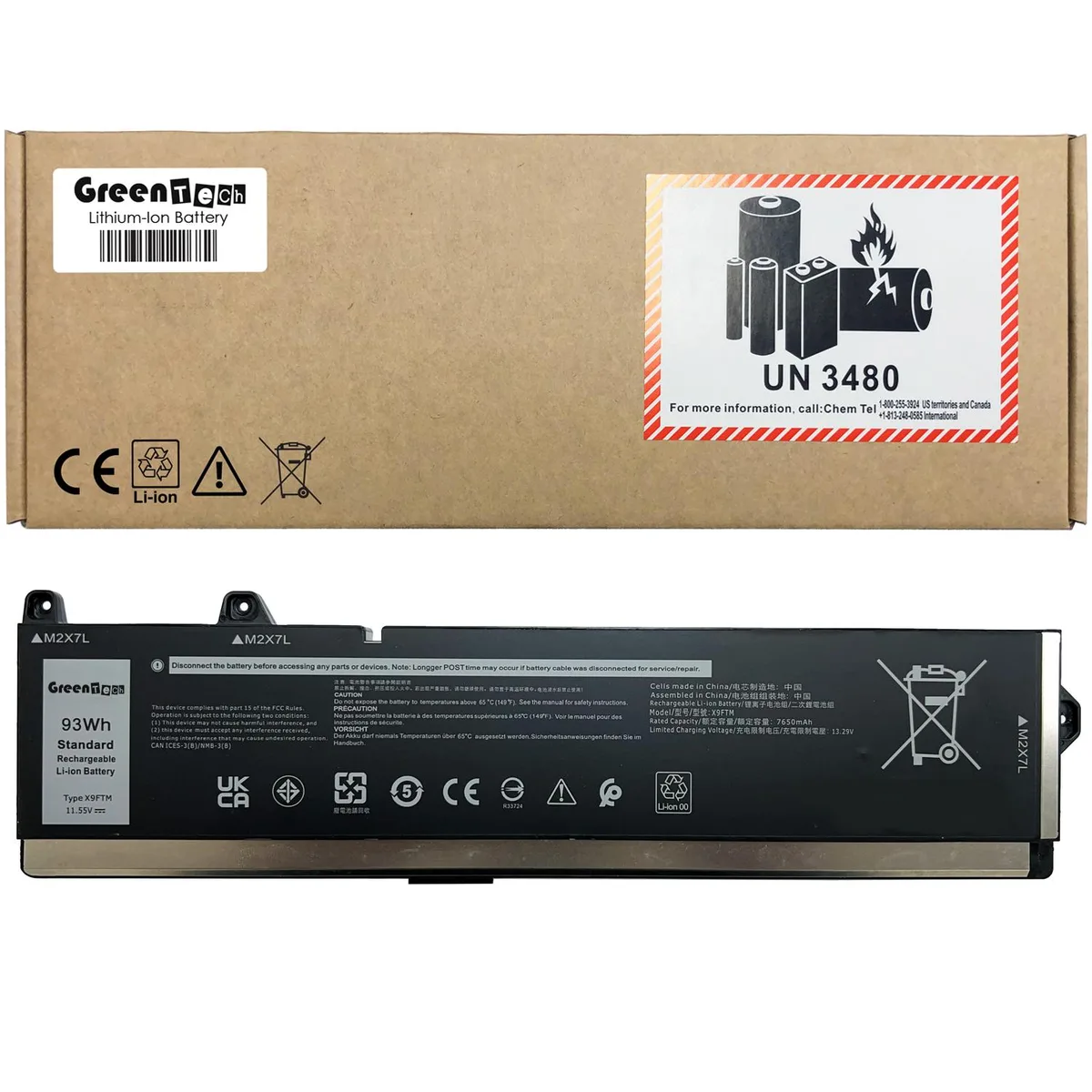 GreenTechLLC GreenTechLLC X9FTM laptop battery for Dell Precision 7670 7680 7770 7780 93Wh 11.55V — product photo
